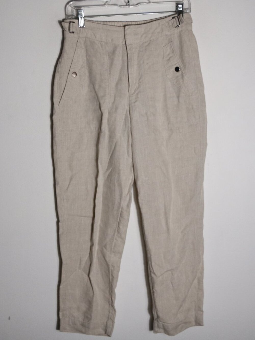 Athleta Voyager Linen Pants Womens 4 Beige Ankle High Rise Boho Beach Casual